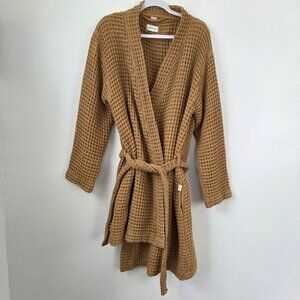 Happy Place Organic Waffle Bath Robe in Mustard Large